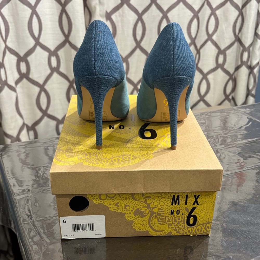 Mix No. 6 Two-Tone Teal and Denim Pointed-Toe Pumps - Picture 3 of 5